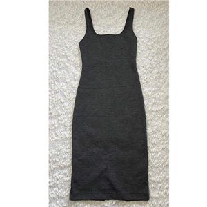Zara Gray Midi Fitted Square Neckline Dress Small